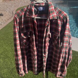 Red and Green Plaid Flannel Shirt
